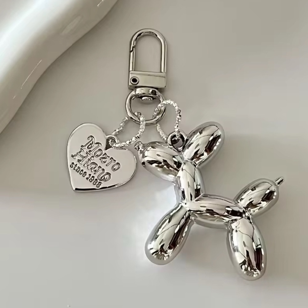 Silver Balloon Dog Keychain